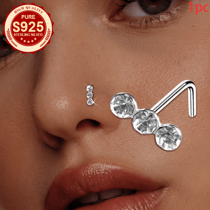 Women's S925 Silver Three Small Round Zirconia Nose Studs