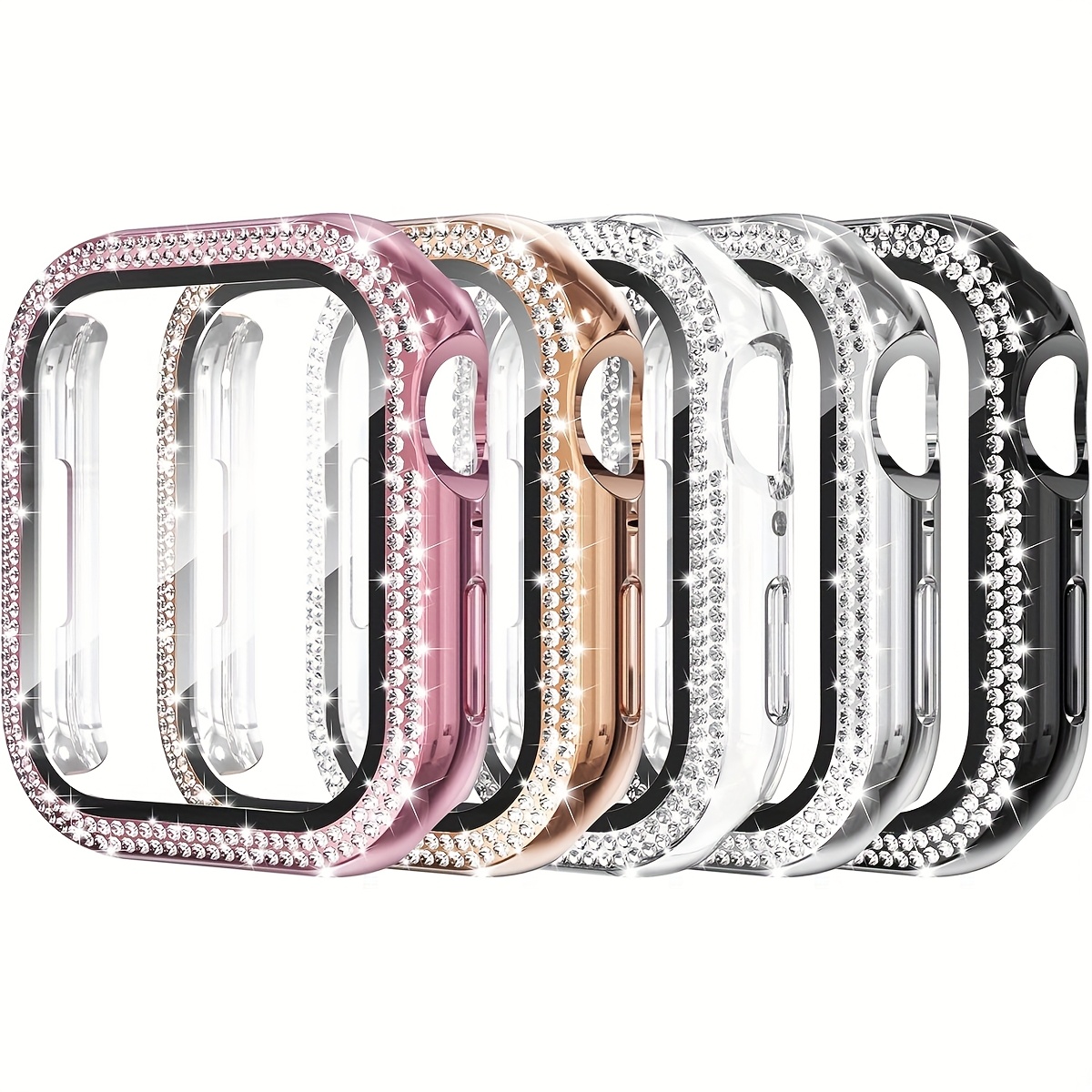 TEMU Set de 5 protectores de película de diamante para Apple, compatibles con Apple Watch, fundas protectoras con películas de protección templadas,