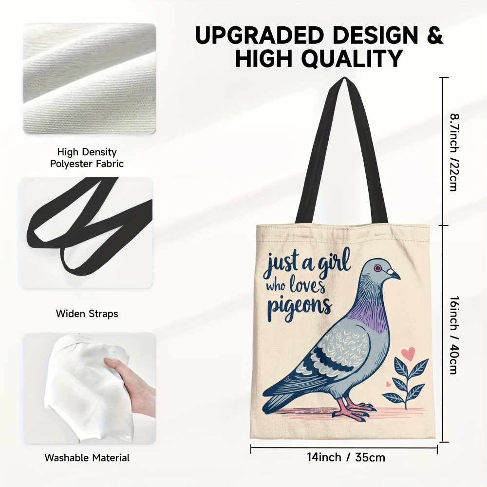 TEMU 1pz Borsa Tote in Poliestere con Stampa di Affascinante & Citazione "Solo una che Ama i Piccioni" - Borsa a Spalla Pieghevole e Resistente per