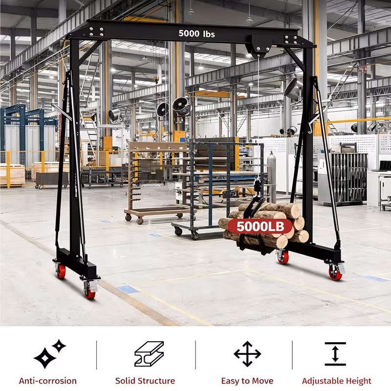 5000lb crane adjustable height 8 2 12 57 ft width 9 06ft portable shop lift hoist steel construction for auto repair construction site Product details 0