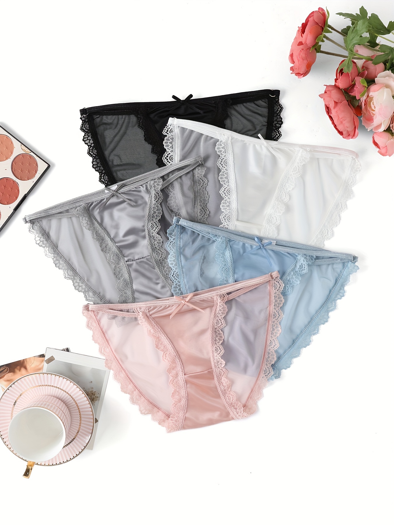 5pcs/pack Women's Lace Belt Sexy Low Rise Crotchless Underwear