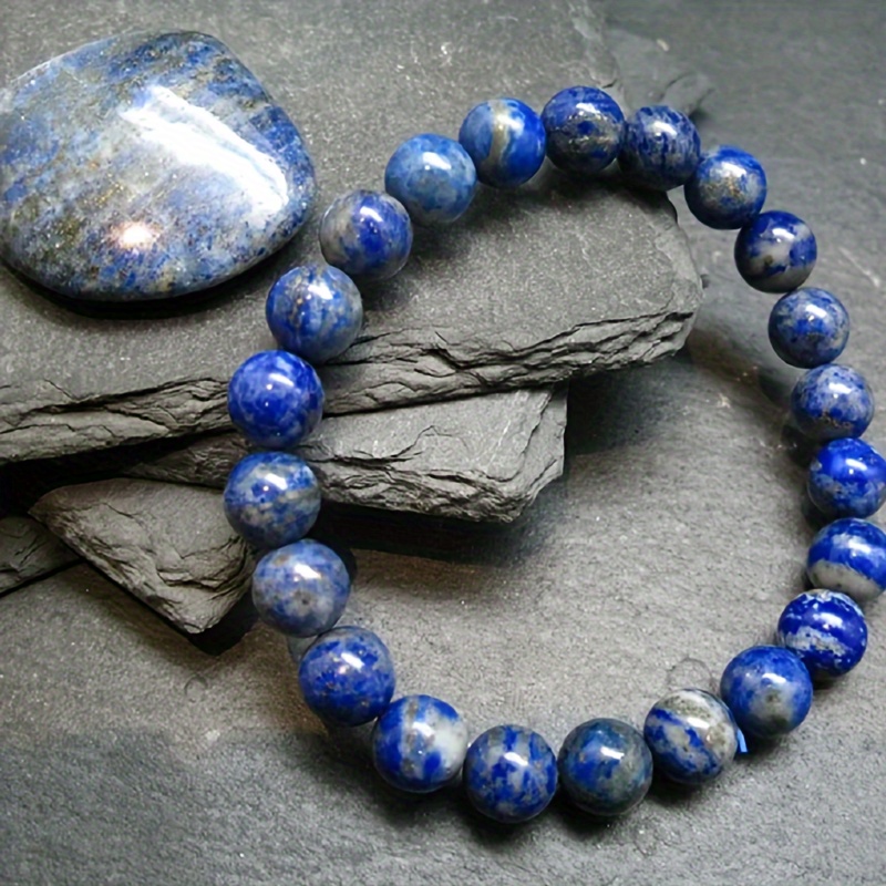 

Bracelet en lapis- naturel de 8mm, bijou de pierre artisanal unisexe, perles de qualité éclatantes, cadeau carte de pierre élégante - Pas de