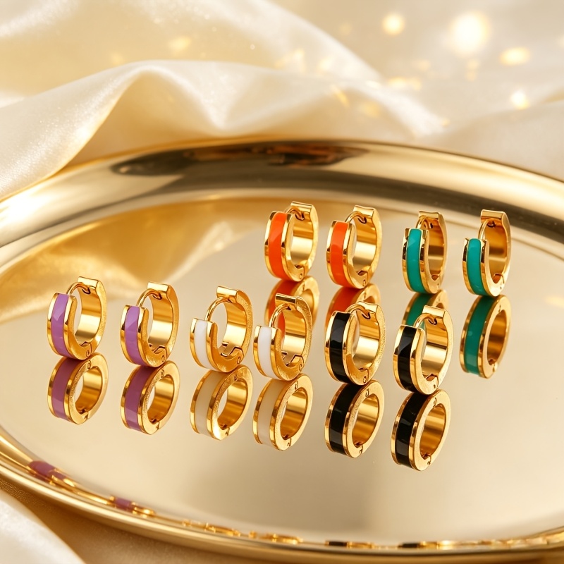 Colored Enamel Drip Oil Golden Edge Circle Ear Studs