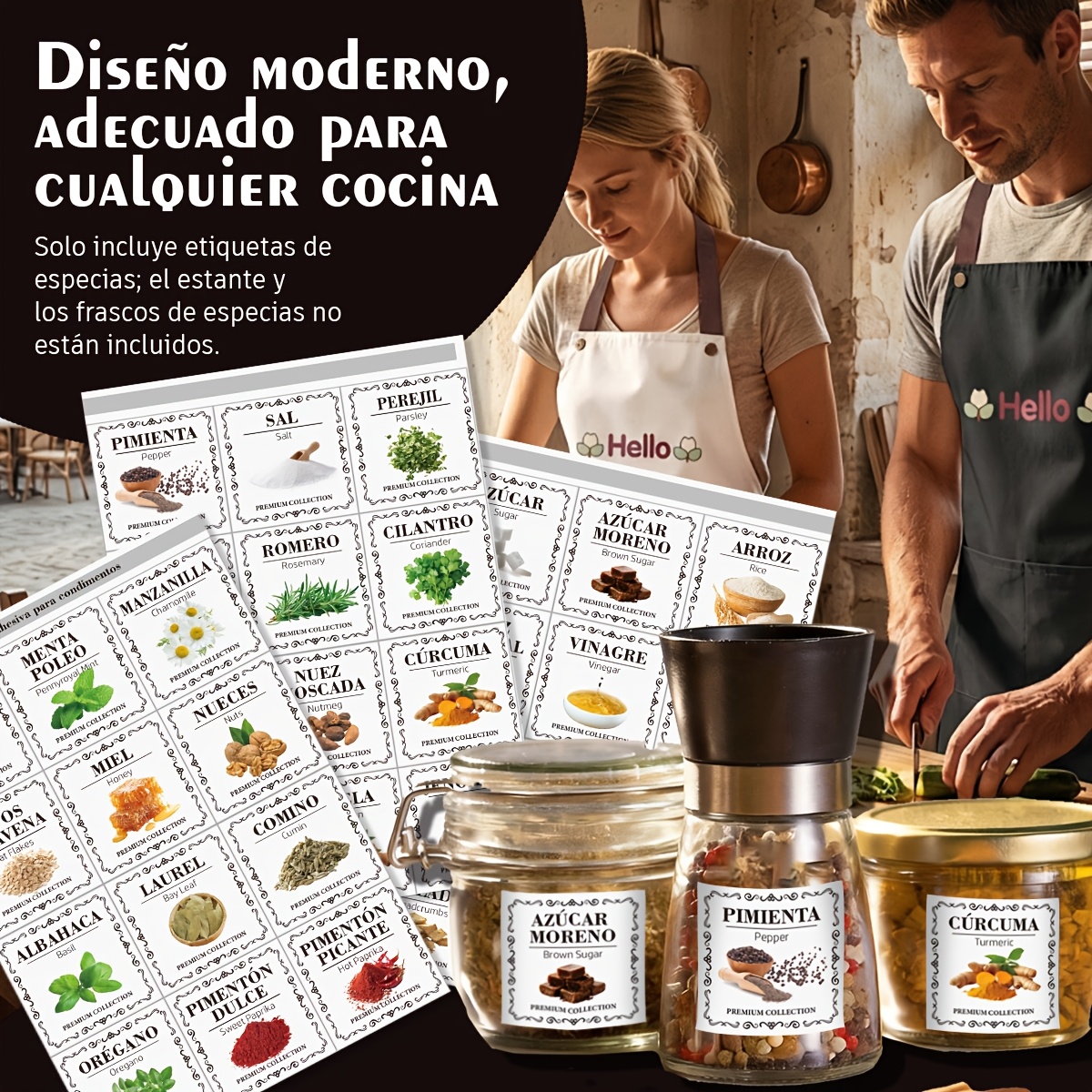 TEMU Pegatina de especias en español, adecuada para etiquetado decorativo en frascos de especias y condimentos en cocinas, comedores y exhibidores de