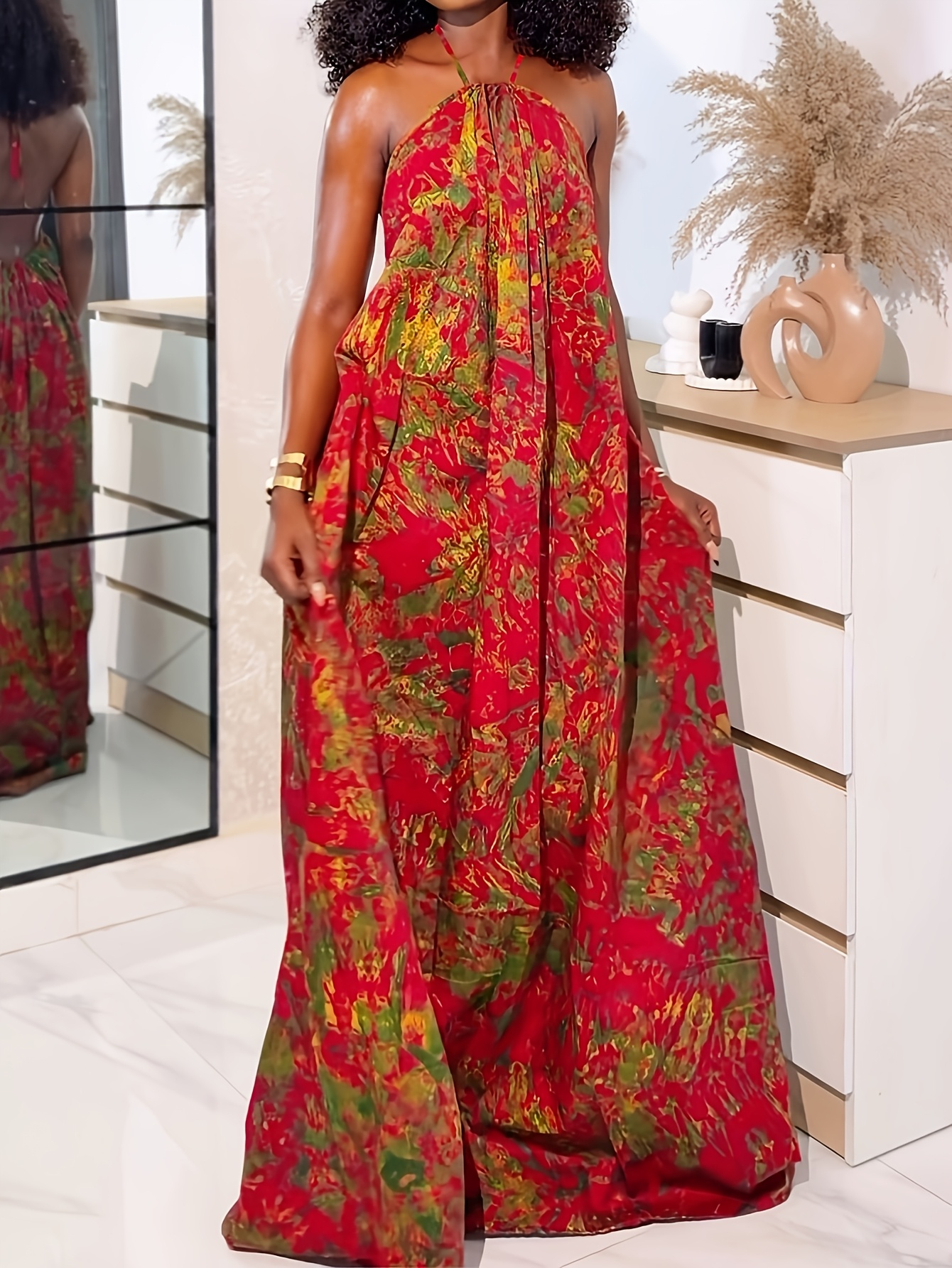 long sleeve floral cocktail dress Mac Duggal - Multicolor Floral High Neck Balloon Sleeve Midi Dress main image 0