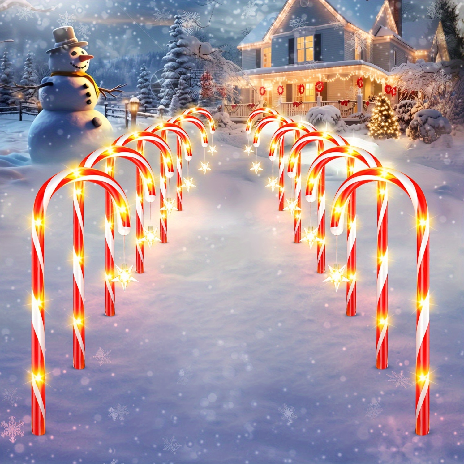 

12/24pcs Christmas Candy Cane Lights, Solar Christmas Candy Cane Decorations Pathway Markers Lights With Star For Outdoor Christmas Decorations Gifts Yard Lawn Garden Candy Cane Lights