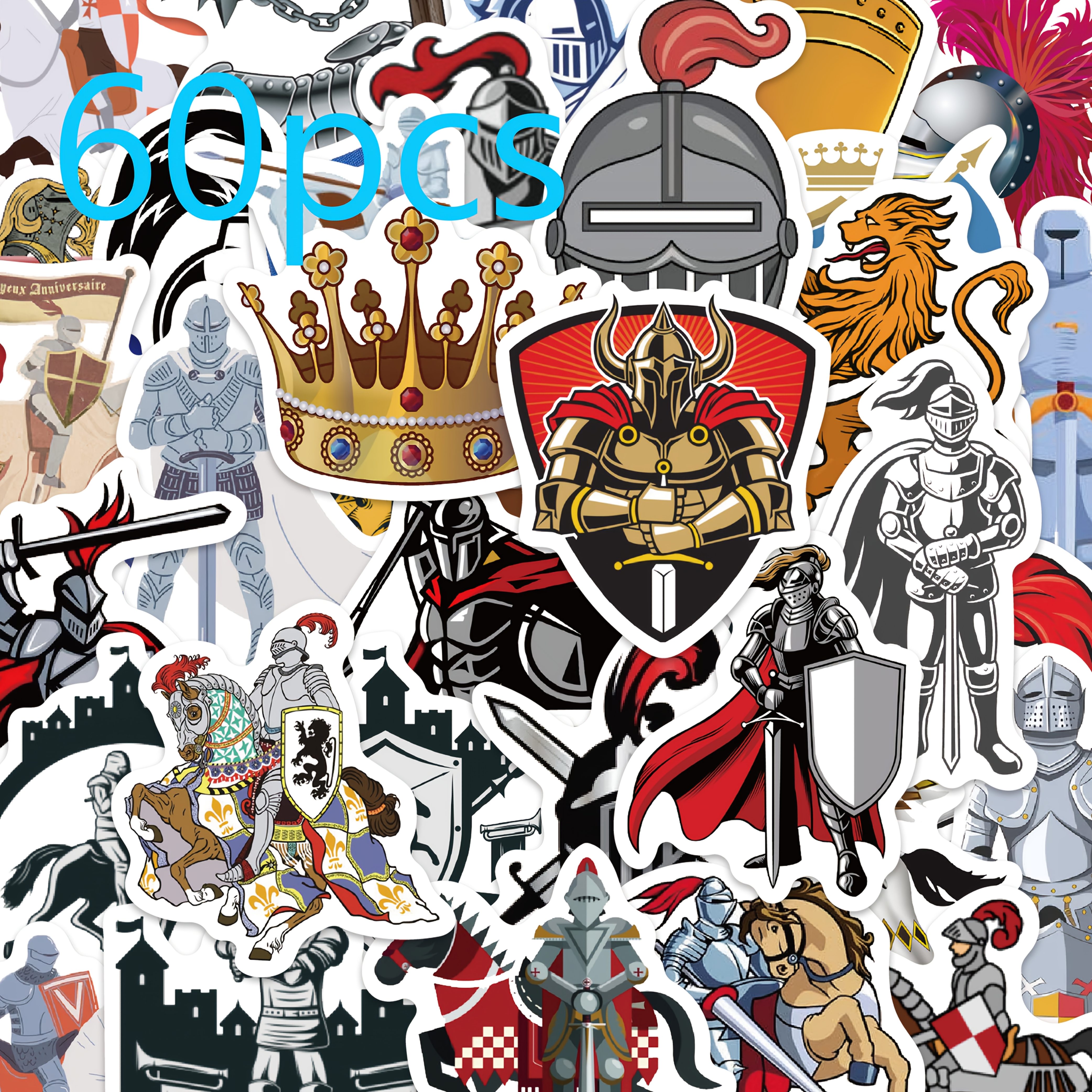 Image of 60 Sheets Medieval Knight Stickers Decorate Phone Case Guitar Skateboard Laptop Suitcase Journal Festive Gift Reward Stickers