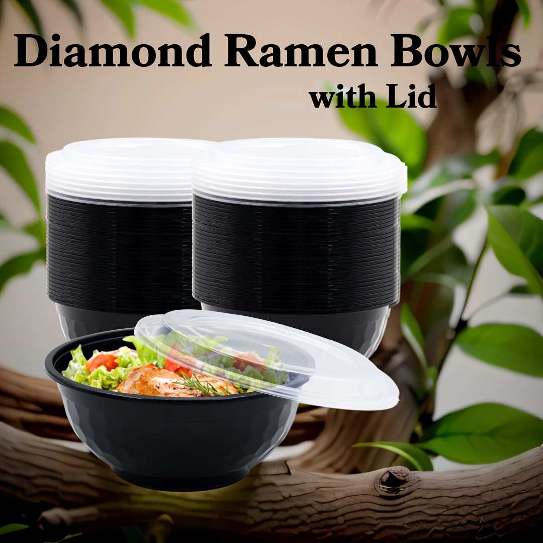 

150 Pcs Stackable Meal Containers, 36 Oz Food Takeout Bowls Reusable, Black Disposable With Lids, Microwavable Dishwasher Safe Leak Resistant For Noodle Soup, Salads&ramen Bowl (36oz)