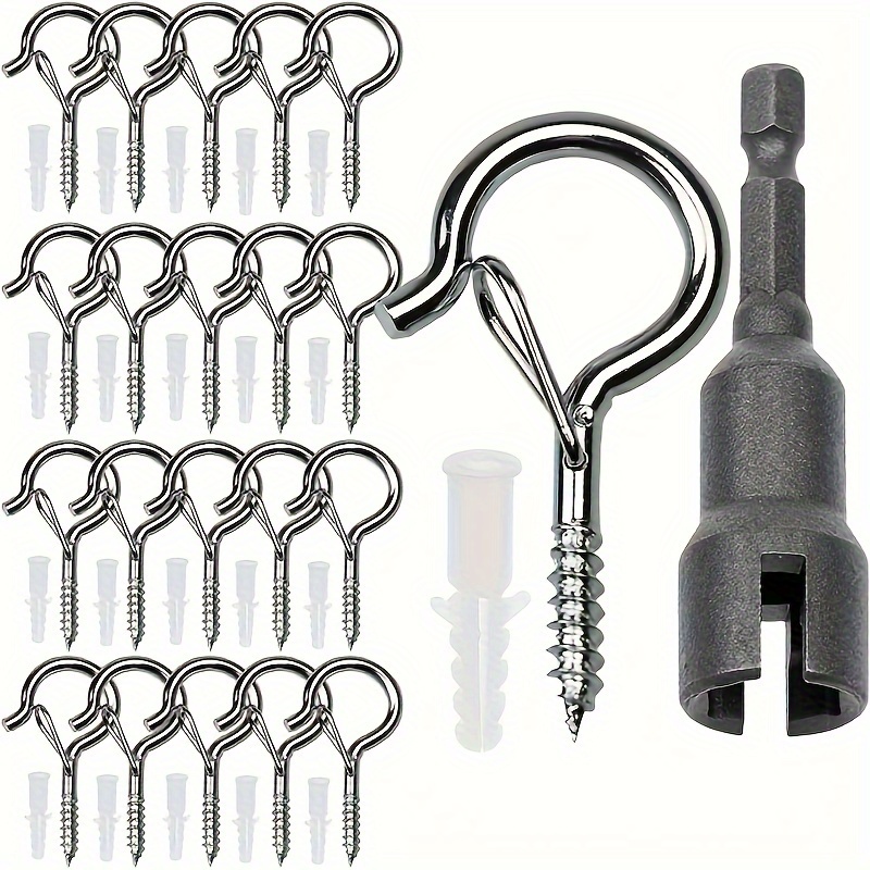 

20 Pack Of Anti-rust Q-hooks With Safety Clips - Easy Installation For Outdoor Lighting, Plants, And Festive Decorations