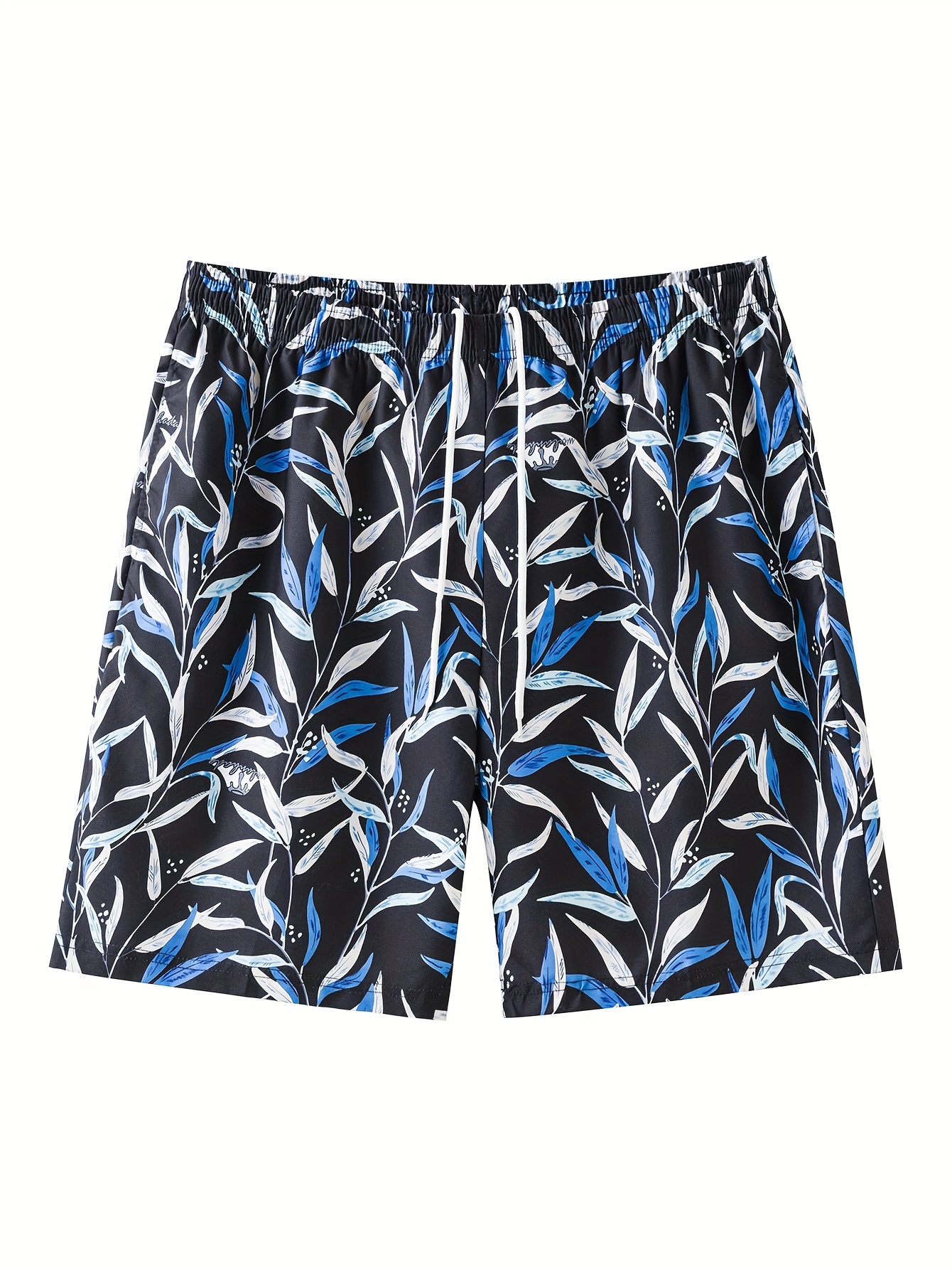 plus size mens tropical trees graphic print board shorts for summer holiday outdoor sports shorts for big tall males black seaweed 0