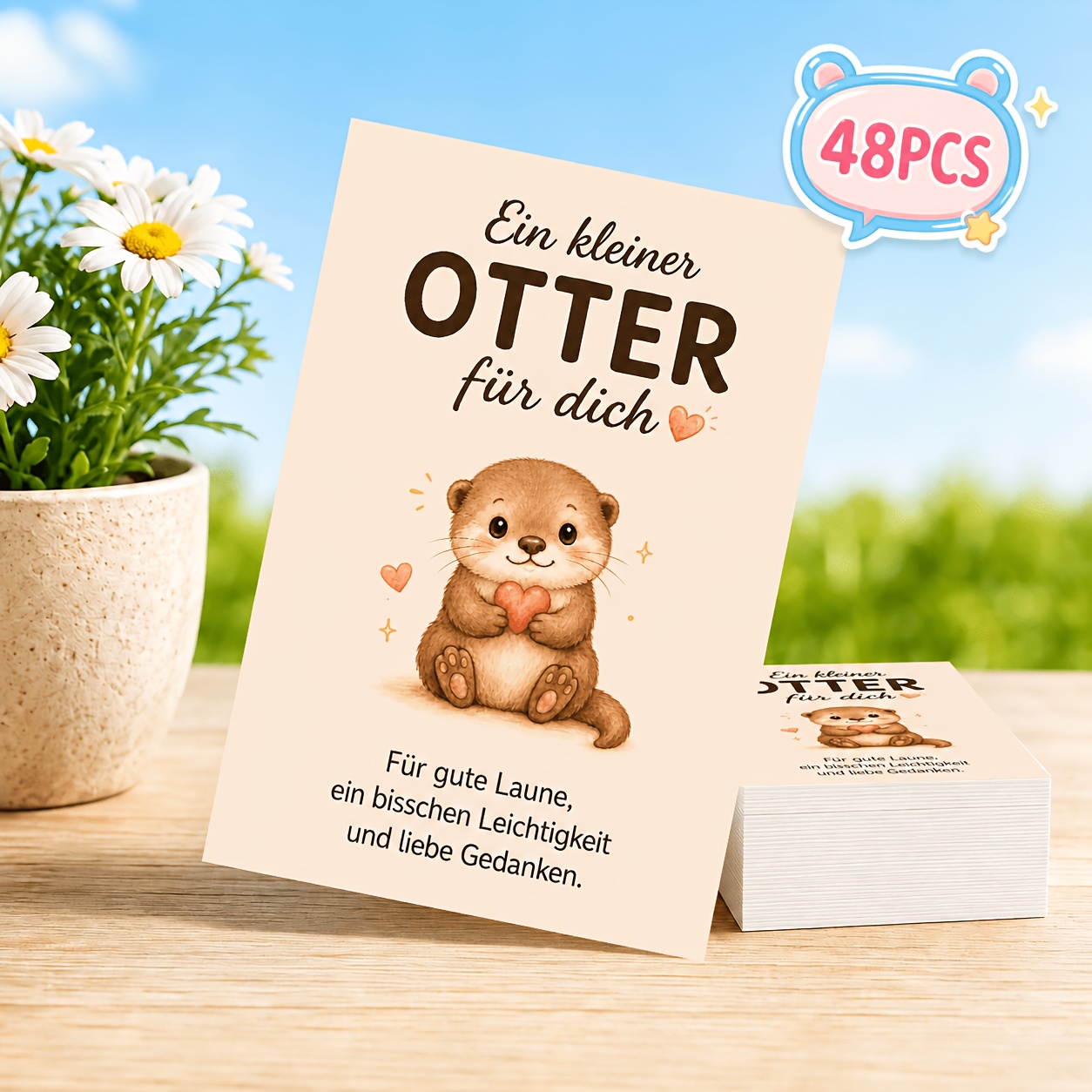 Image of 48pcs Mini German Card With Heart, Warm Hug Card, Animal Illustration, Encouragement Card, Happy Message Card, Birthday Holiday Thank You Card, Gift Packaging Card, Handwritten , Gentle