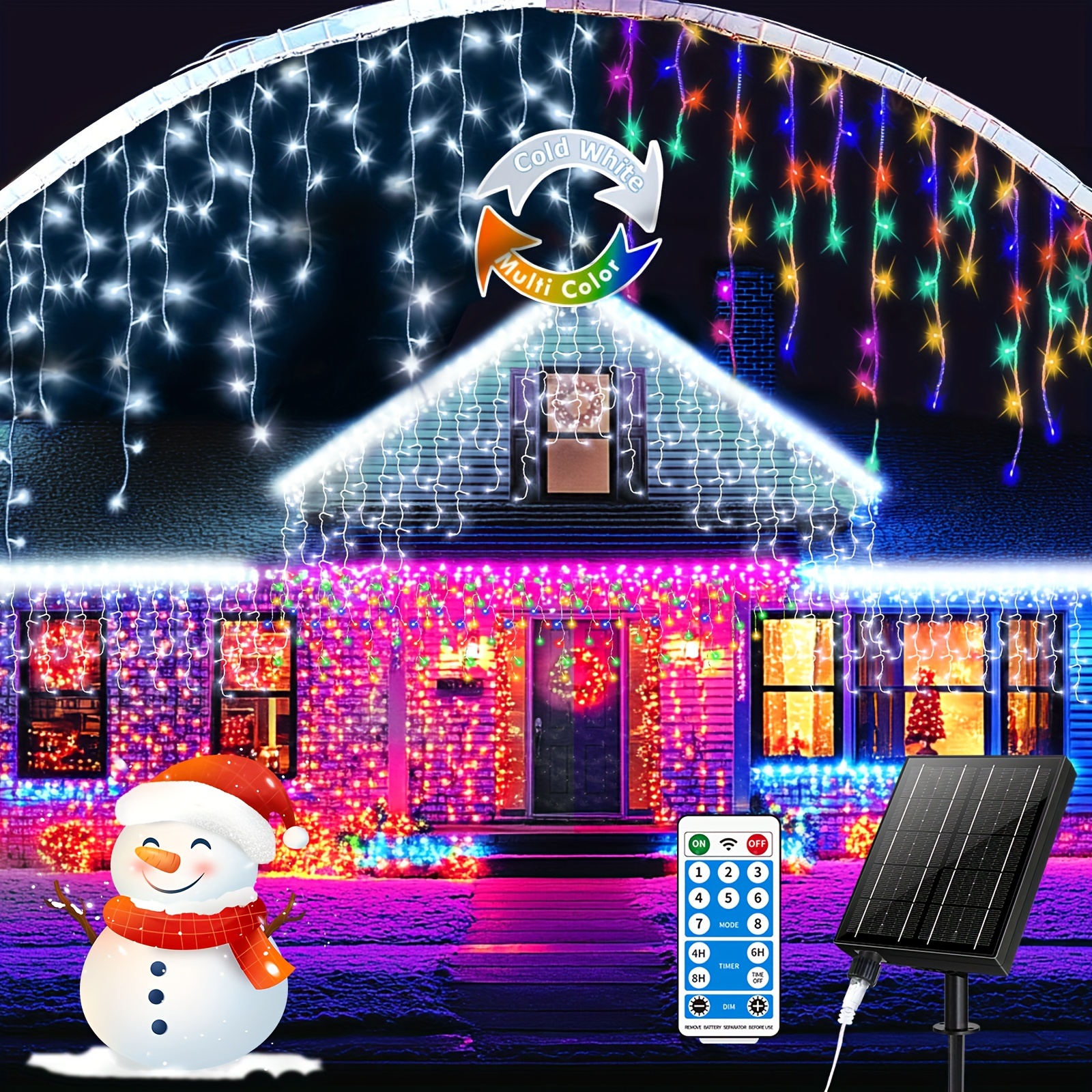 

1 Set Solar Icicle Lights Outdoor Waterproof, 72ft 800 Led Icicle Christmas Lights Outdoor With Remote, And 2in1, Color Changing Icicle String Lights For Wedding Balcony Decor