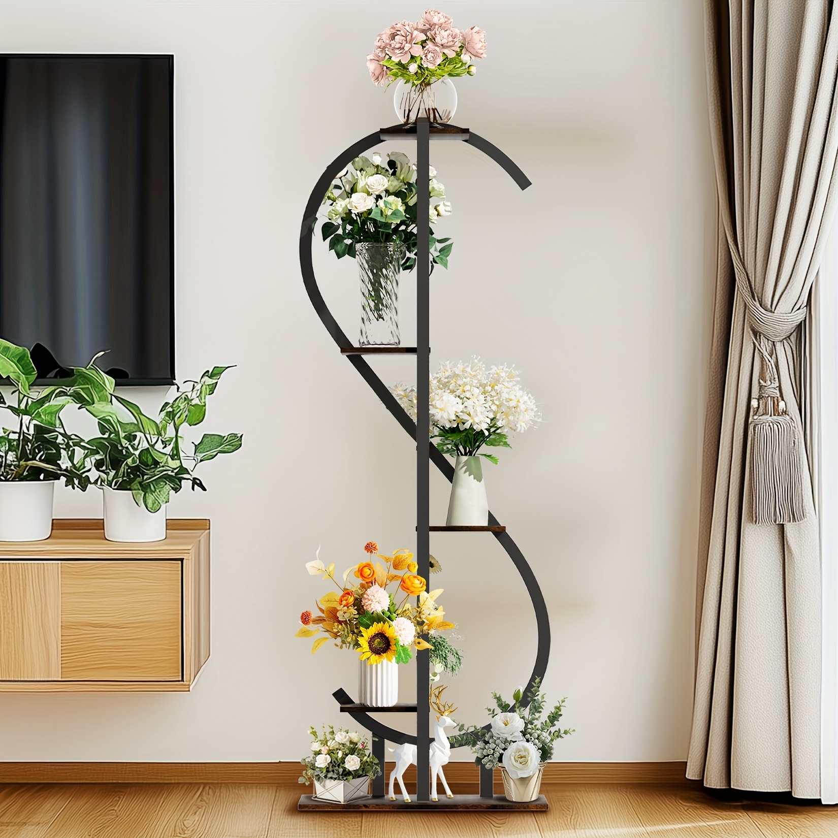 5-tier Metal Flower Shelf For Multiple Plants Corner Tall Plant Display Holders For Patio Room Balcony Bedroom