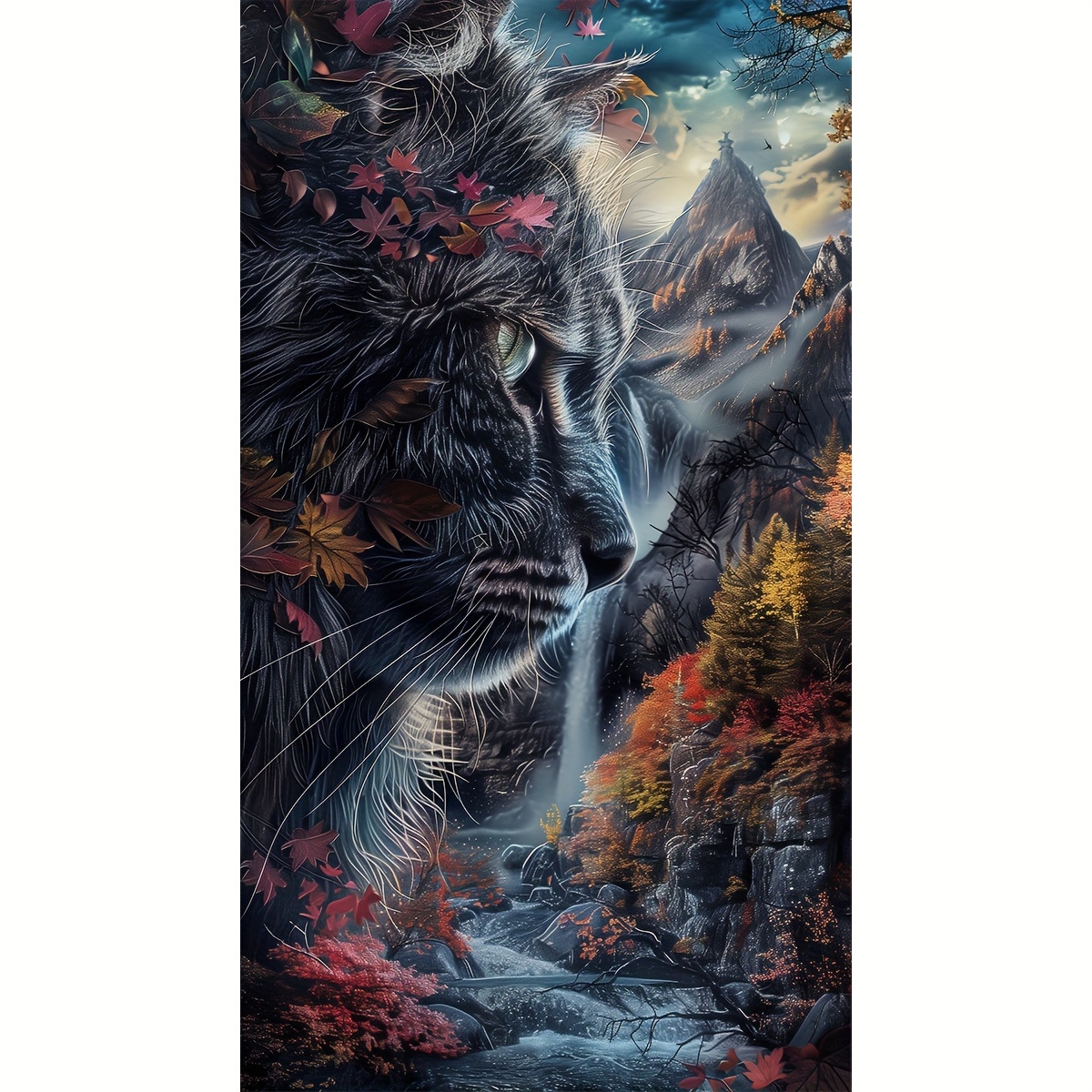 

40*70cm/15.7*27.6in Large Diamond Painting Kit: Fascinating Cats By The Waterfall - Perfect For Diy Art Enthusiasts