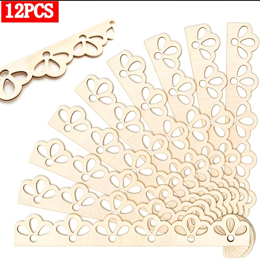 TEMU 12pcs Wooden Hollow Scalloped Wave Strip Decorative Door, Table, Wall Skirt, Shelf, Kitchen Painting Graffiti Decor Home Decor Birthday Wedding