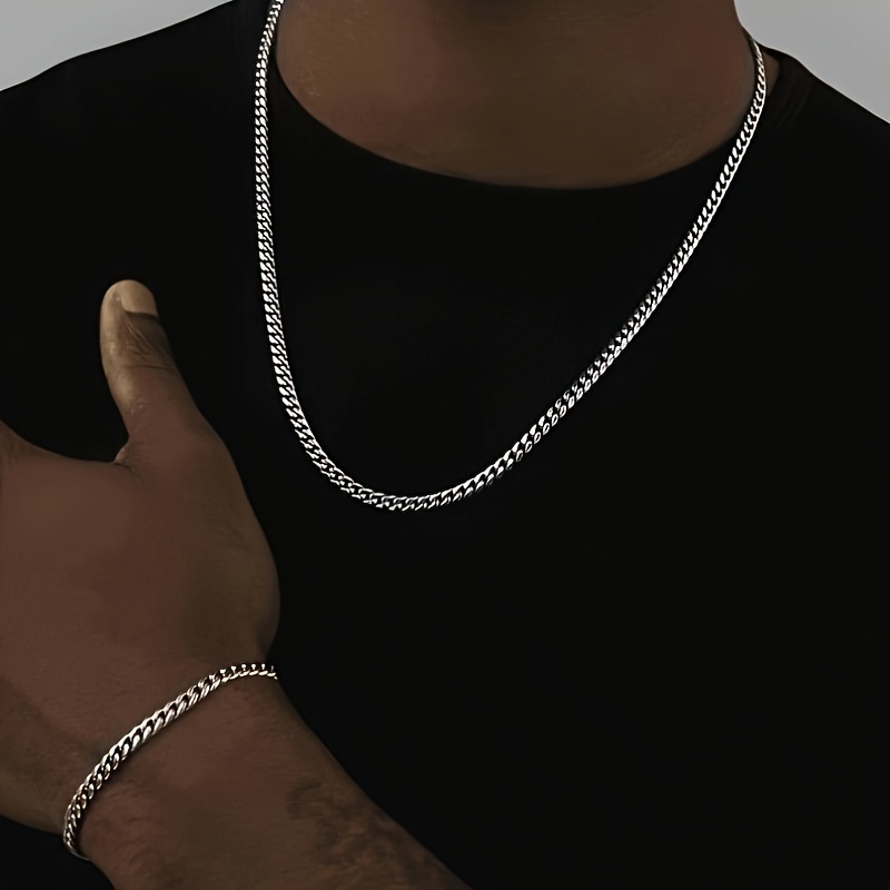 

2pcs Hip Hop Stainless Steel Chain Set - Punk Fashion Necklace & Bracelet Combo For Men, Hip Hop Jewelry