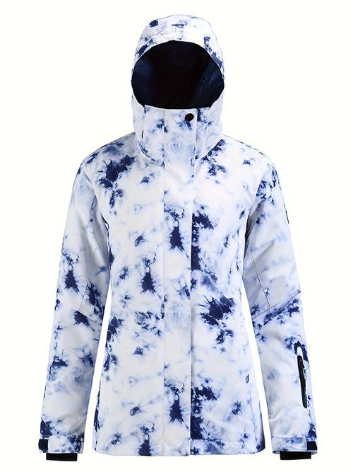 womens winter ski jacket with colorful print warm windproof hooded parka stretch fabric mountain style with pockets for jacket apparel jacket