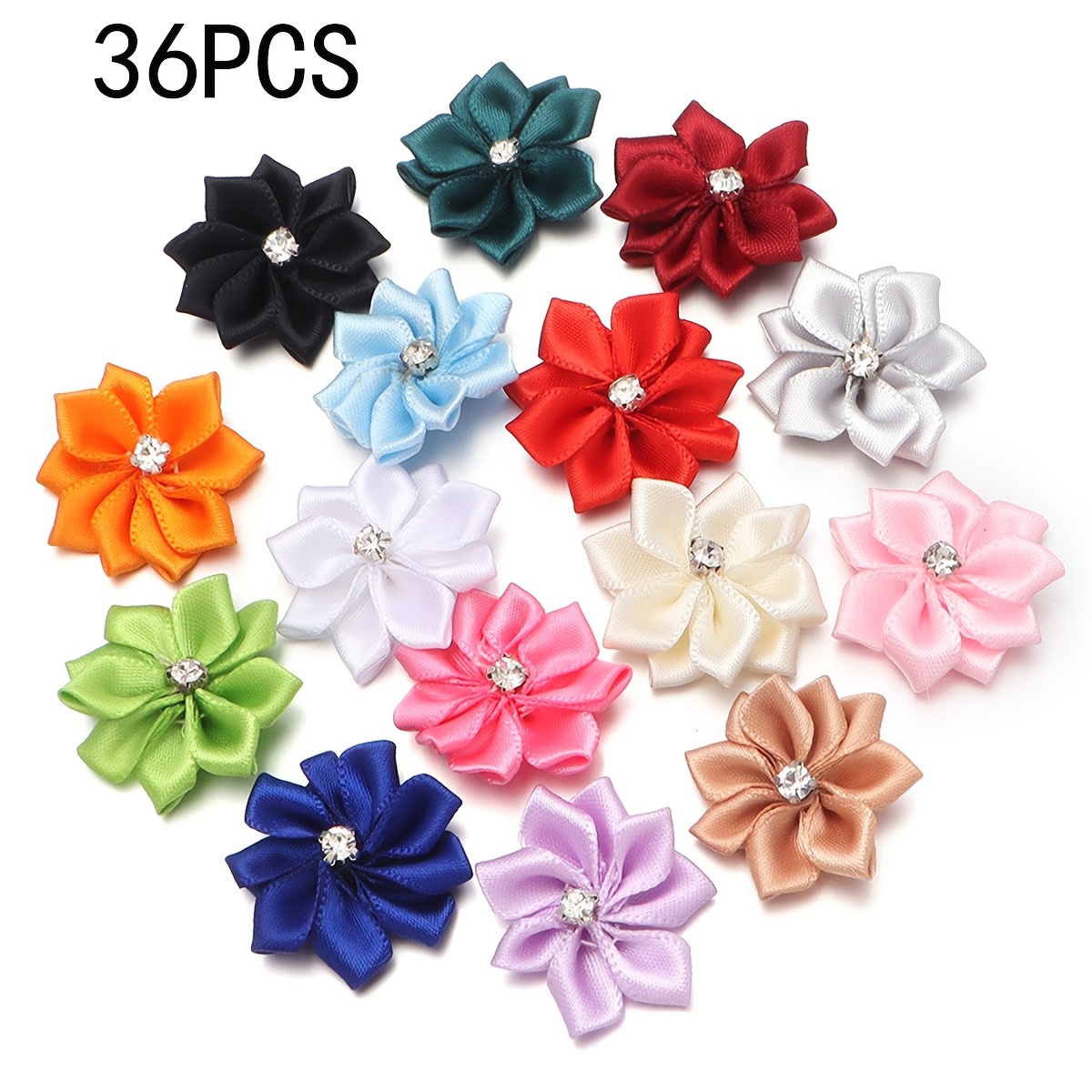 TEMU 36pcs Rhinestone Multi-angle Small Flowers Handmade Beading Flower Head Fabric Flower Additions Clothing Additions Beaded Corner Flower Headwear