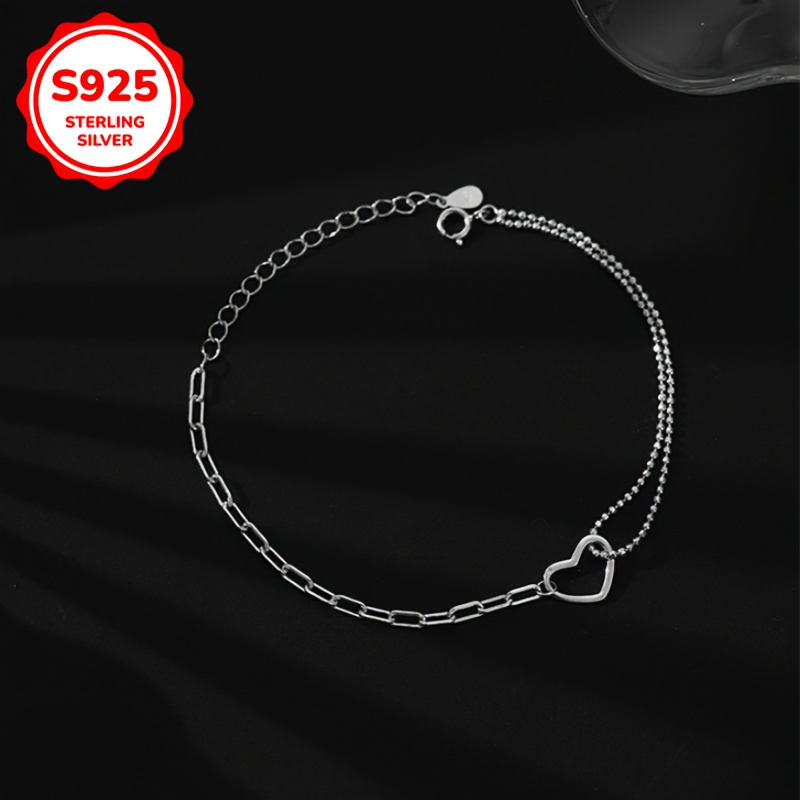 Adjustable S925 Silver Heart Bracelet for Women