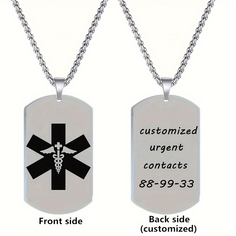 Custom Alarm Necklace ID Name Phone Number Initials Pendant Necklace Men
