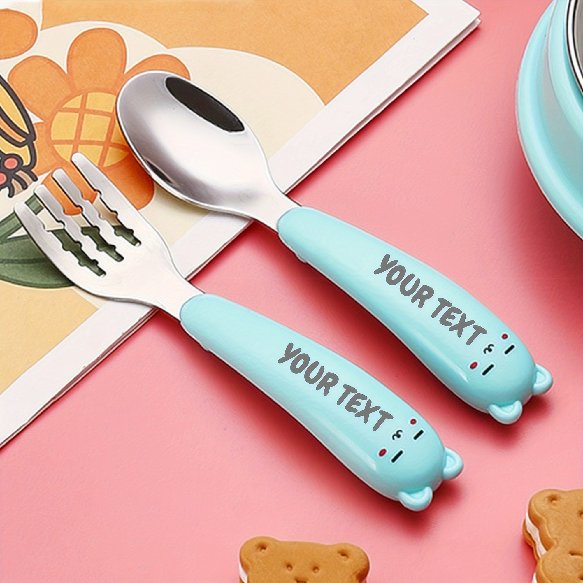 personalised engraved name stainless steel cutlery 2pcs set set solid colour with   cute and simple Product details 3