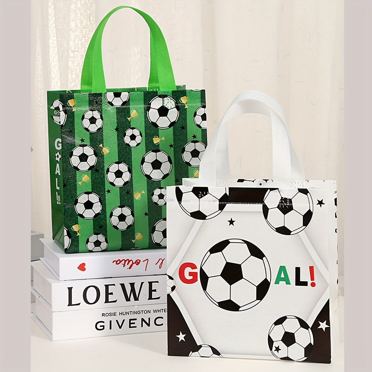 

12pcs Soccer Themed Gift Bags, Waterproof Polyester Tote Bags For Sports Party Favors, 23x22x11cm