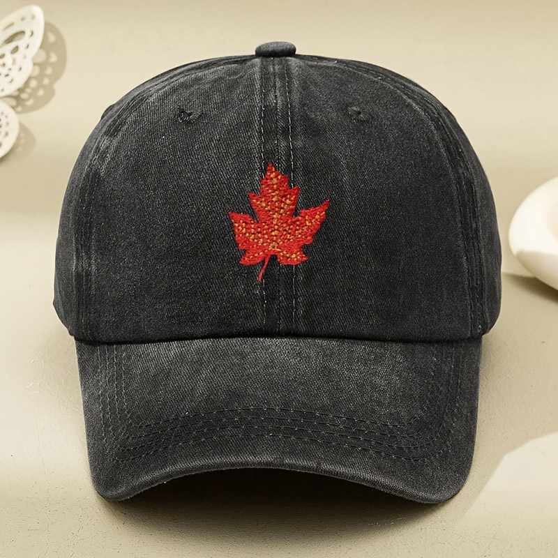 Red Maple Leaf Embroidery Baseball Vintage Washed - Temu