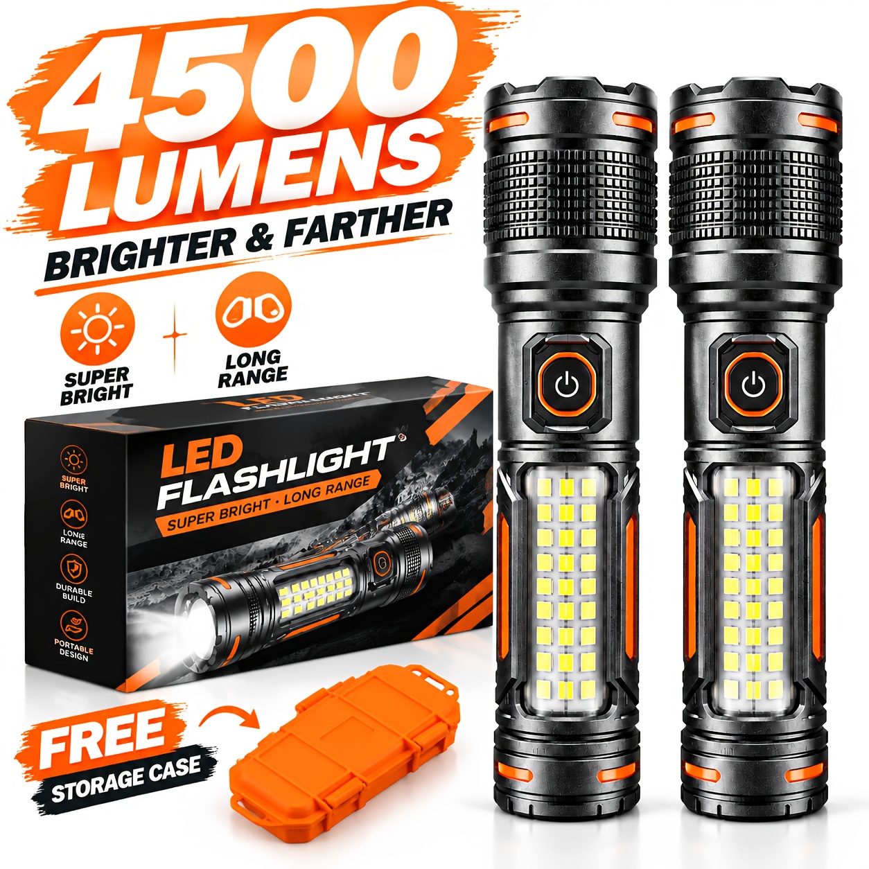Temu – TEMU Flashlight Rechargeable 2-pack Rechargeable Flashlight – 6 , Focus, With Cob Side Lights, Super Long Emergency, Travel, Durable Hiking Gear