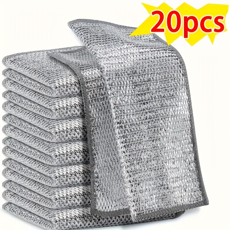 8 20pcs multifunctional metal   cleaning cloth   double thickened metal dish cloths kitchen scrub pads for wet and dry mesh microfiber cleaning cloth for metal kitchen cutlery
