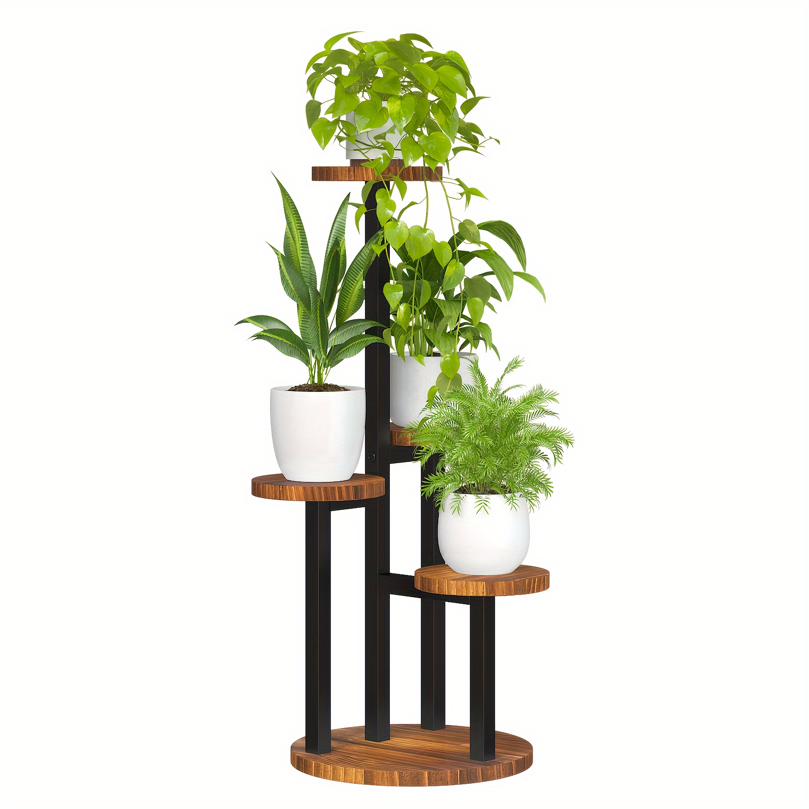 TEMU Étagère d'angle pour plantes d'intérieur, support à 4 niveaux en métal pour plusieurs plantes, petit support à fleurs rond à plusieurs niveaux