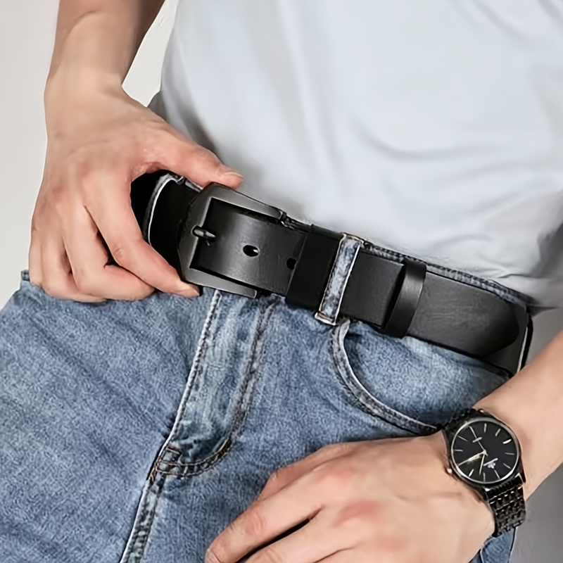 Men's Split Leather Belt with Alloy Scratch Resistant Metal Buckle