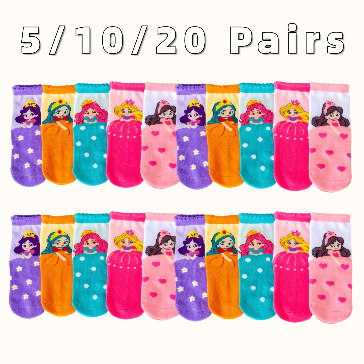 

5/10/20pcs Girls' Princess Cartoon Cotton Socks - Soft, Sweat Absorbent & For All - Birthday Gifts & Parties