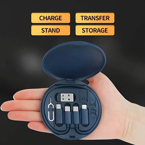 single pack mfi certified 65w fast charging dual port cable compatible with iphone tablets silicone anti bend otg conversion supports pd fast charging phone stand portable travel set with storage box