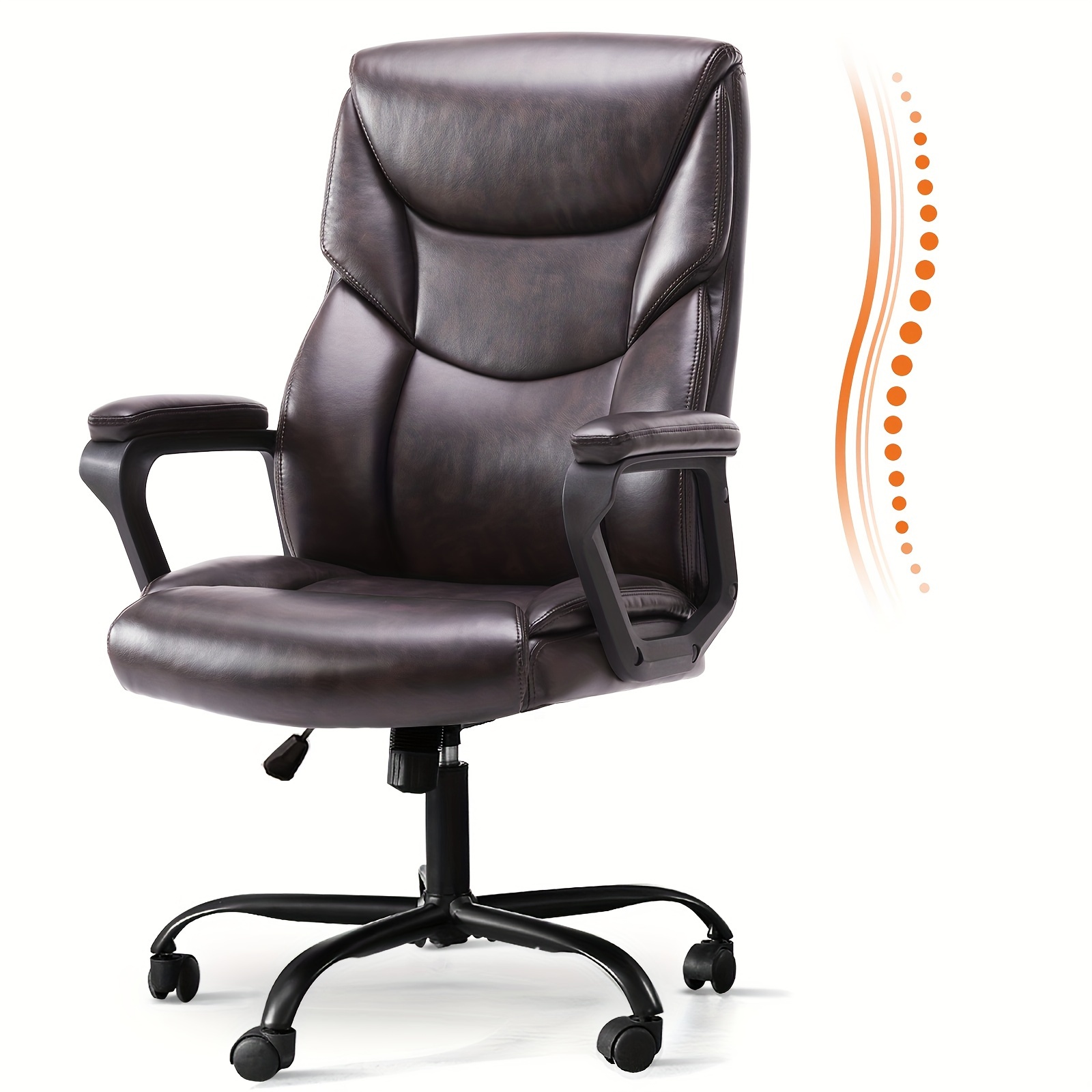 

Home Office Chair, Big And Tall Chair For Office, High Back Ergonomic Executive Desk Chair, Pu Leather Fixed Armrests Computer Chair, Rolling Chair With Wheels