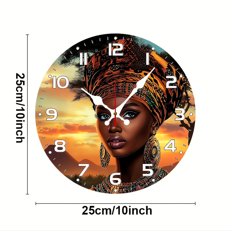 TEMU Forjn 10-inch Modern Round Wall Clock With African Backdrop - Silent Non-ticking Suitable For Living Room, Bedroom, Outdoor Decor, Artificial