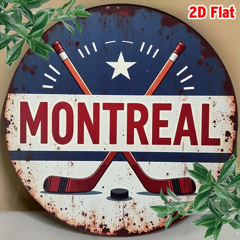 TEMU 2d Flat, 1pc Vintage Montreal Hockey Metal Sign - Rustic With Hockey , Distressed Finish, Aluminum Material, Perfect For Sports Room Or Fan Cave