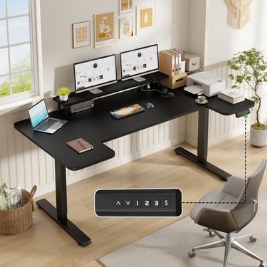 71×36 Standing Desk Electric Adjustable Height Desks, Home Office Desks With Cable Management, Monitor Stand, 2 Hooks, 5 Power Outlets, 3 Memory Adjustable Height Computer Desk
