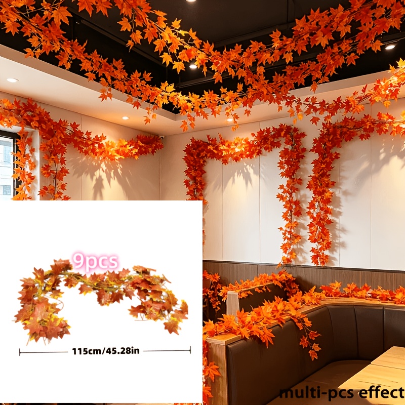 TEMU 9 pièces, Longueur 1035 cm/407,48 pouces, Feuilles d'érable artificielles dégradées jaune, d'automne à suspendre, d'érable, Décoration murale de