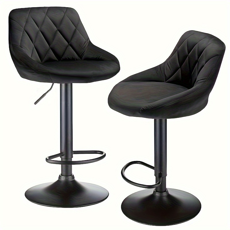 TEMU Set Of 2 Velvet Upholstered Bar Chairs - 306Â° Swivel Height Adjustable, Ergonomic Backrest, 110kg Load Capacity, Classic Round Metal Frame,