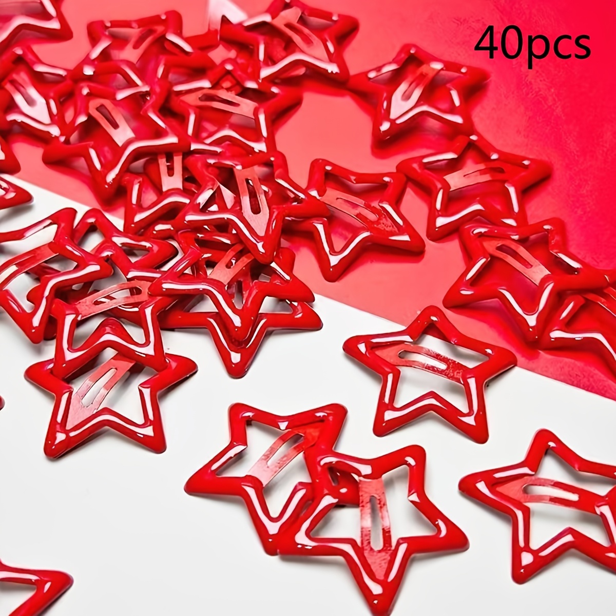 TEMU 40 stuks Rode Mini Ster Haarclips, Dames Zijpony en Uitstaand Haar Eendenbek Clips, Geschikt voor Dates en Feestjes