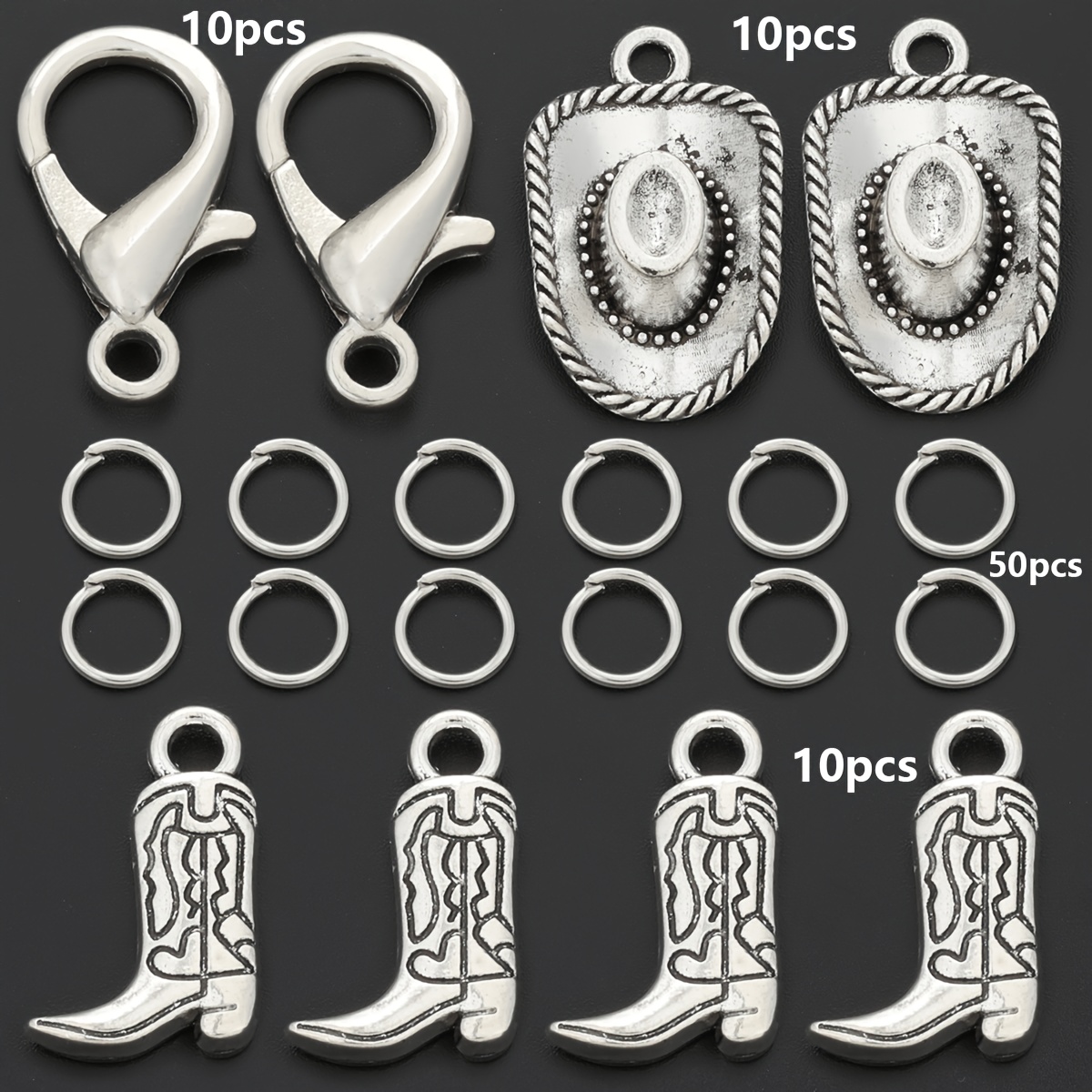 TEMU 80pcs White K Diy Keychain Making Kit, Includes 10pcs Boot-shaped Pendants, 10pcs Hat-shaped Charms, 10pcs Lobster Clasps, And 50pcs Jump Rings.
