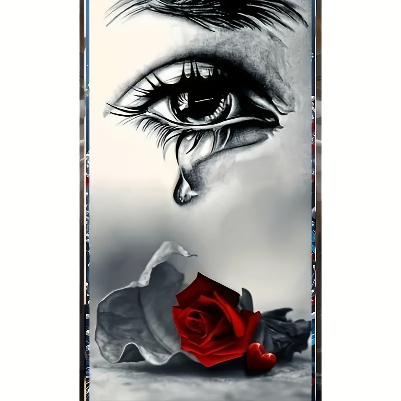 Image of Diy 5d Diamond Painting Kit - Tearful Eyes And Red Roses, Frameless, Round Diamonds, Wall Decoration Craft, Ideal Surprise Gift, Kit
