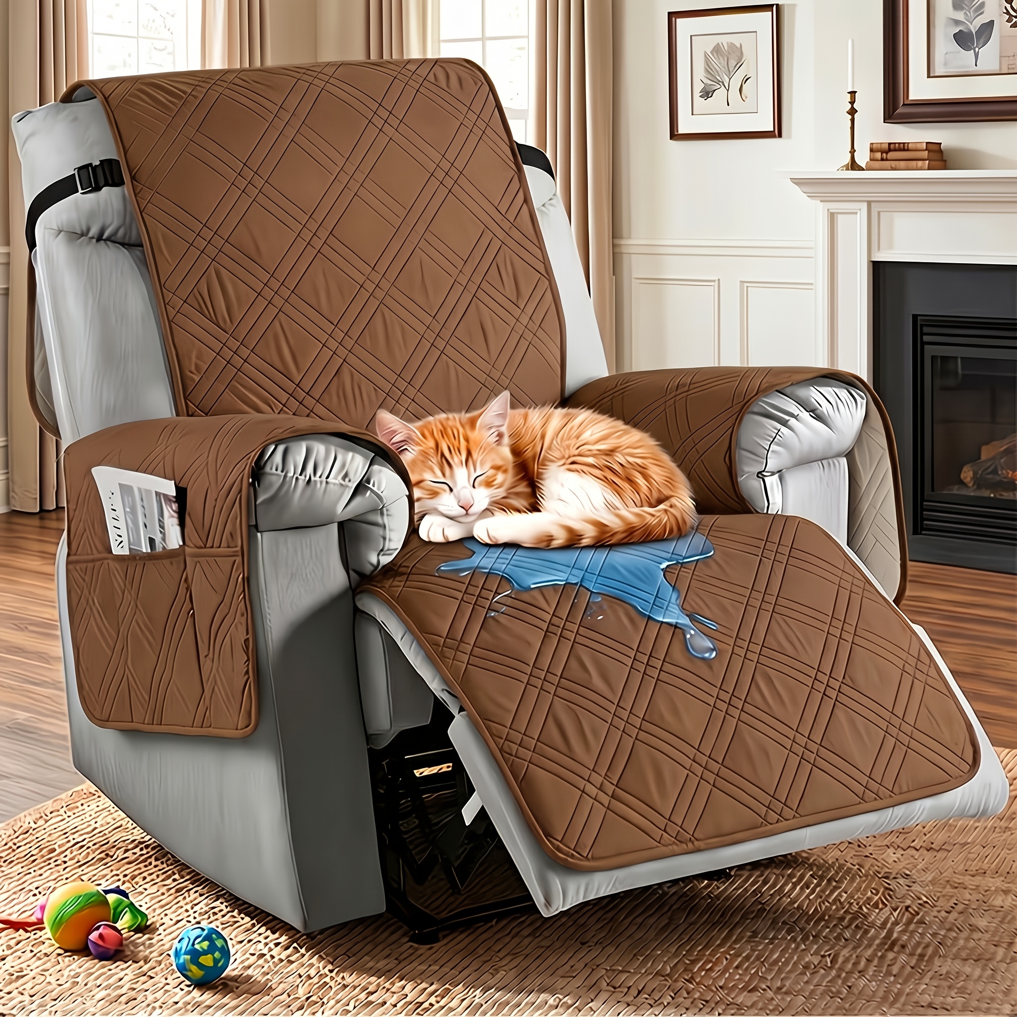 TEMU 1pc Recliner Cover, With A Slip-resistant Pocket For Leisure Chair, Pet Furniture Protector, Elastic Quilted Sofa Recliner Cover,