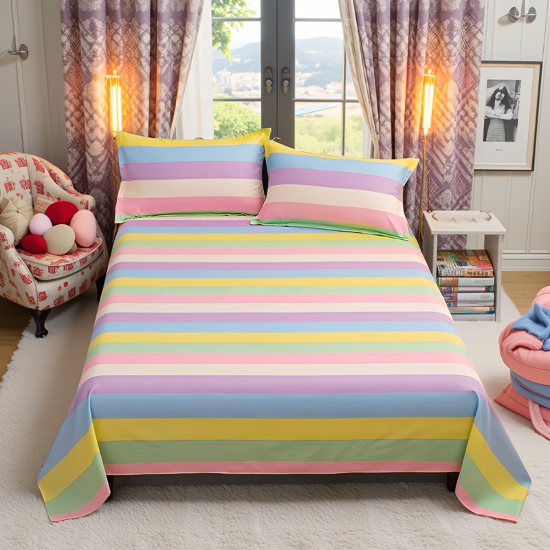 TEMU 1 sábana estampada con diseño de rayas coloridas, de almohada no incluida