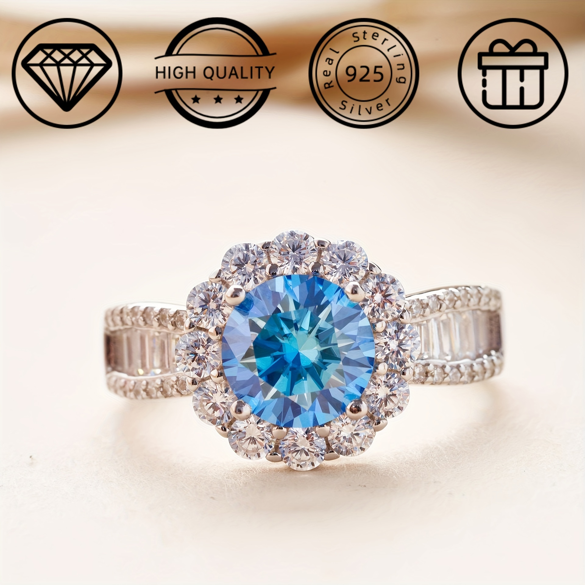 

Ringen Luxury 2ct 8mm Moissanite Ring 925 Sterling Silvery High Ring For Christmas/birthday/anniversary Gift Yellow Blue Moissanite Accessories Silvery Weight 3.5g