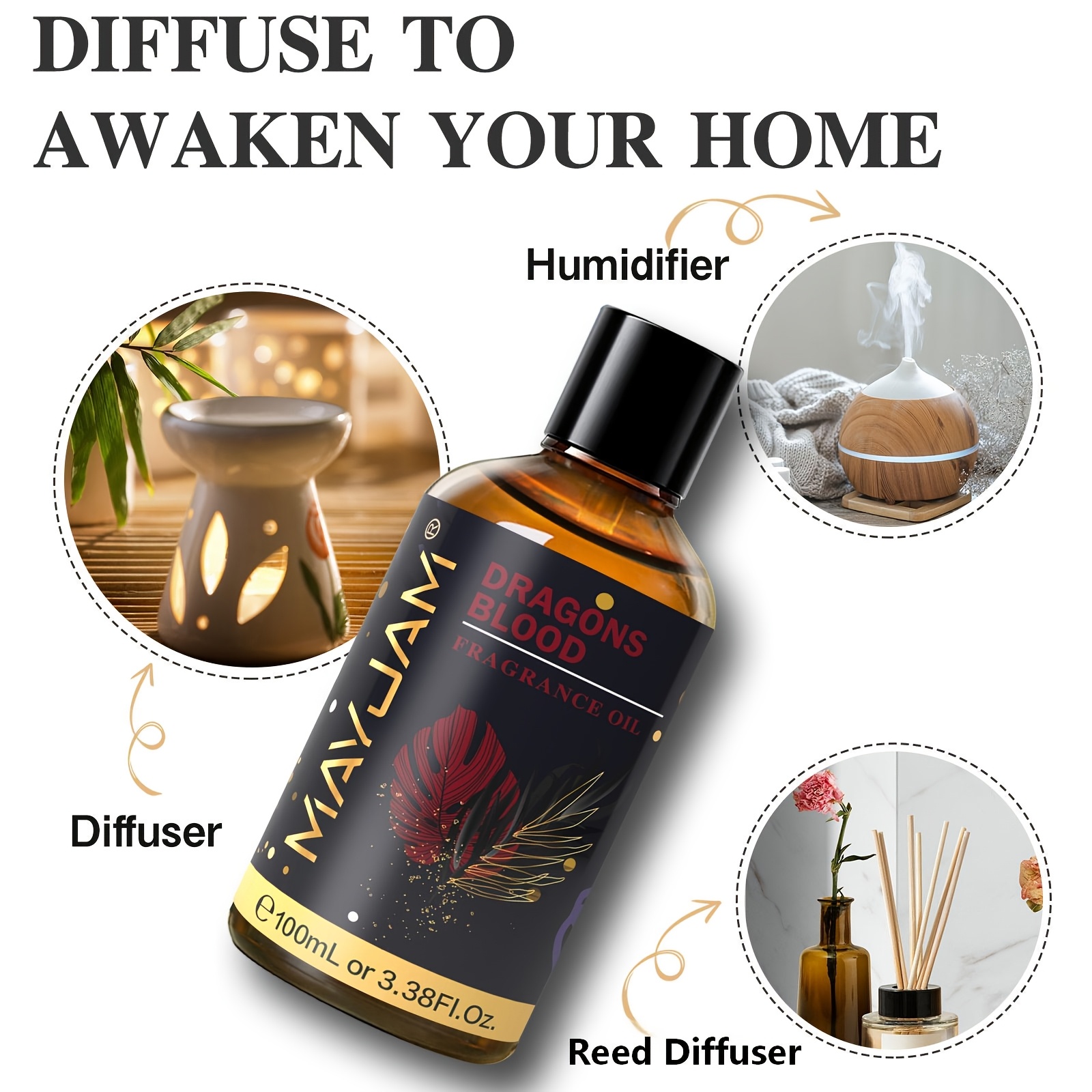 1 Bottle of MAYJAM Dragons Blood Fragrance Oils 100ml/3.38fl.oz, Long-Lasting Fragrance & Multiple Usages of Air Humidifiers, Diffusers, Oil Burners, Scented Candle Making & Wax Melts