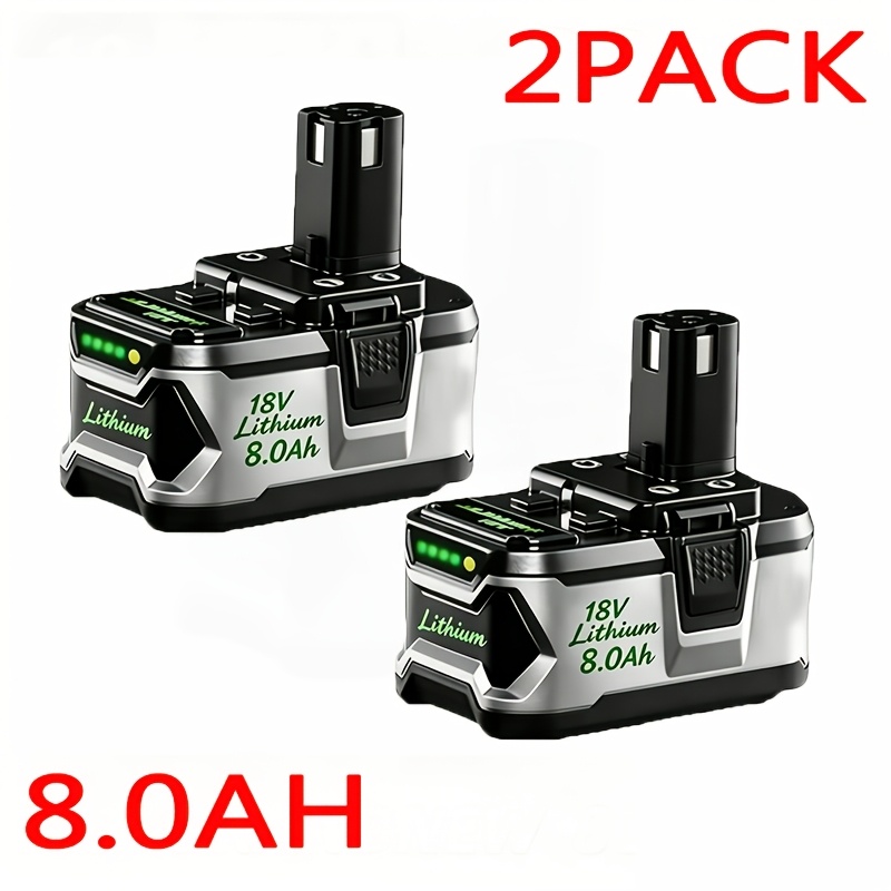 TEMU Lot de 4 batteries de remplacement 8.0Ah pour Ryobi 18V, batteries Lithium-Ion haute capacité, compatibles avec les outils électriques fil et
