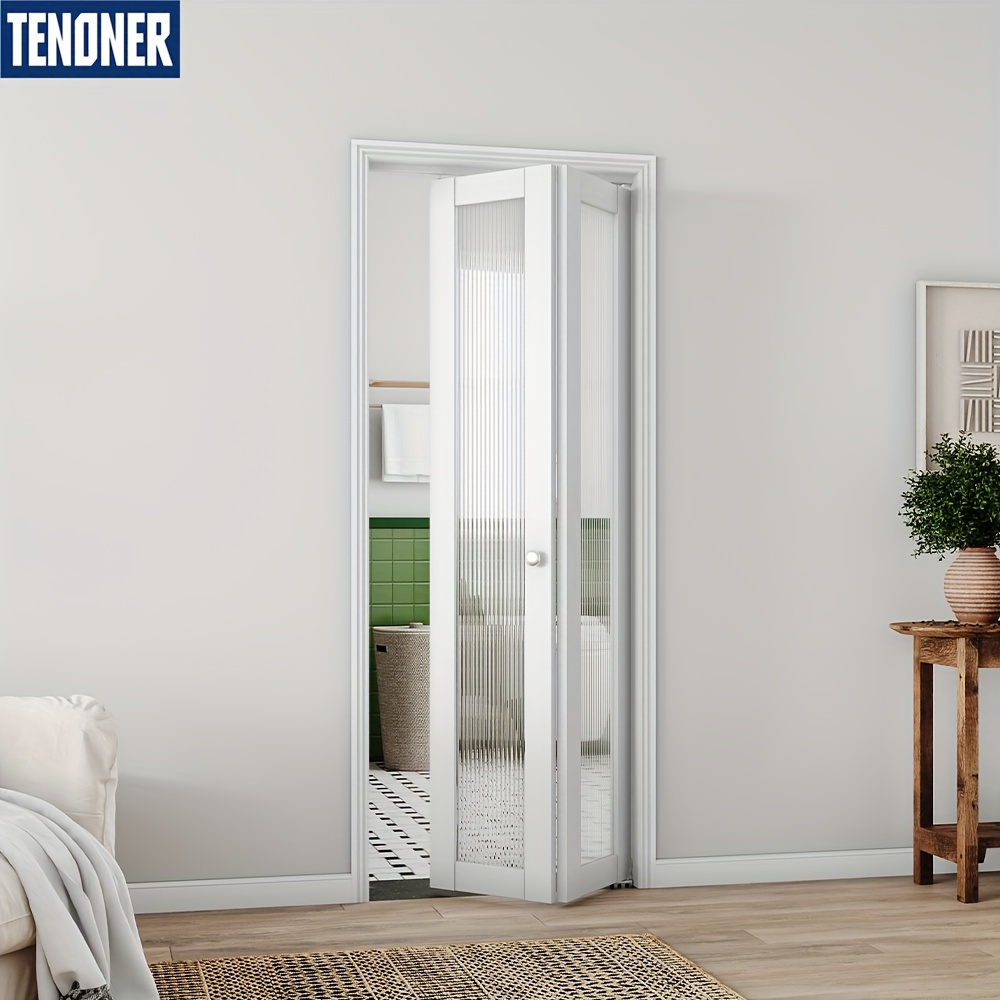 

Tenoner Folding Door, Double Panel Bi-fold Doors, Finished, 1-lite Glass Closet Doors With Hardware Kits