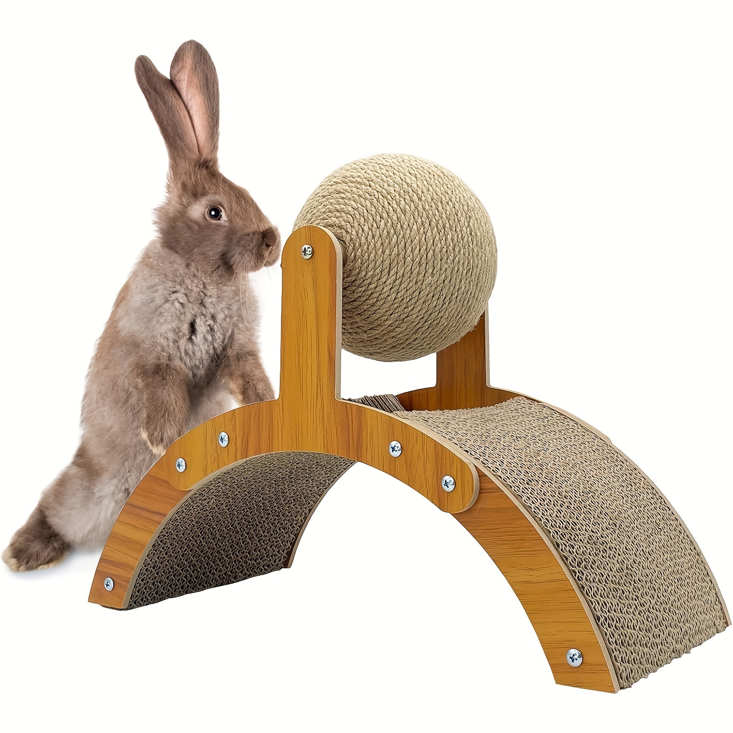 

1pc Interactive Rabbit Scratching Post With Cardboard Pad And Sisal Ball - Laminated Wood Scratcher For Rabbits, & Small Pets, Rabbit Accessories