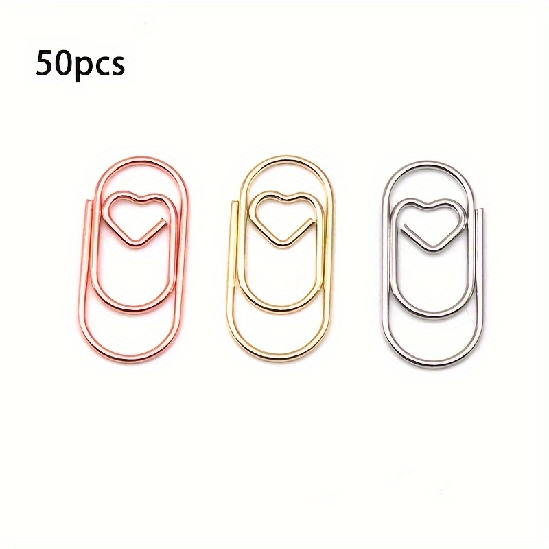 Image of 50pcs Of Heart-shaped Paper Clips, Unique Creative Gold-colored Clips For Office Use, Metal Memo Clips For Binding Documents And Stationery Gifts